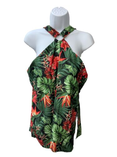 Grace Karin Womens Multiclor Leaf Print Halter Tankini Swimsuit Top Slit Size XL