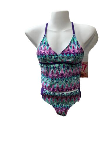 Kanu Surf Girl’s Beach Sport Two-Piece Banded Tankini Swimsuit Size 14 Candy