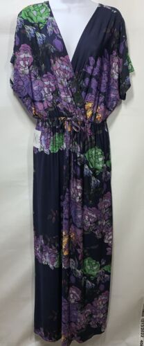 KOH KOH Women Long Floral Print Modest Flowy Summer Maxi Dress Size Large V-neck