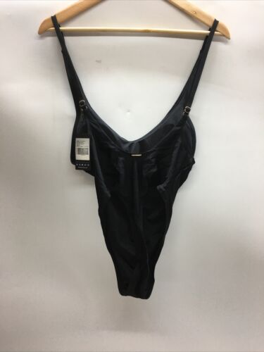 Relleciga Womens Black Padded Thong One Piece Swimwear Size Medium R2051-800