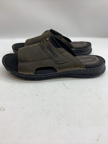 Men's Rockport Darwyn Leather Slide 2 Sandal, Brown Men's 10 Open Toe Slip-on