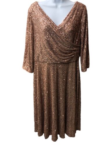 Alex Evenings Women's Dress Size 3/4 Sleeve Sequin A Line Gold Sequin Size 12P