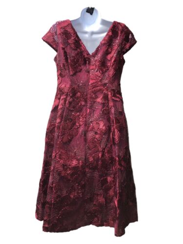 Alex Evenings Size 10 P Gown Cranberry Embroidered Sequin Dress Cocktail Formal