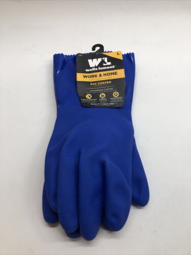 Heavy Duty PVC Coated Work Gloves Liquid/Chemical Resistant Cotton Lining Blue