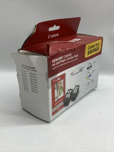 Genuine Canon PG 210XL Black & CL 211XL Color Ink Cartridges & 50 Photo Paper