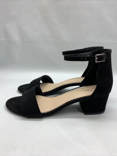 LONDON FOG Women's Nikki Low Two Piece Block Heel Dress Shoe Open Toe Black 10M