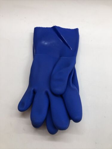 Heavy Duty PVC Coated Work Gloves Liquid/Chemical Resistant Cotton Lining Blue