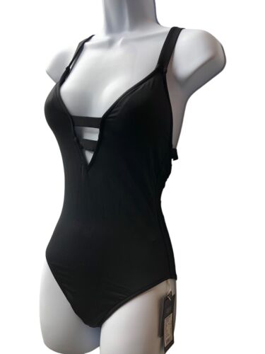 Seafolly Women's Black Deep V-Neck Stretch One-Piece Swimsuit Size 4 10634-942