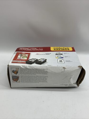 Genuine Canon PG 210XL Black & CL 211XL Color Ink Cartridges & 50 Photo Paper