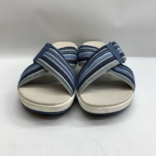 Women's Clarks Arla Wave Sandals in Blue Combi SIze 6.5W Open Toe Slip-on - USED