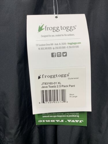 Frogg Toggs Men's Java Toadz 2.5 Rain Pants Black JT83160-01 Ultra Quiet Xrta XL