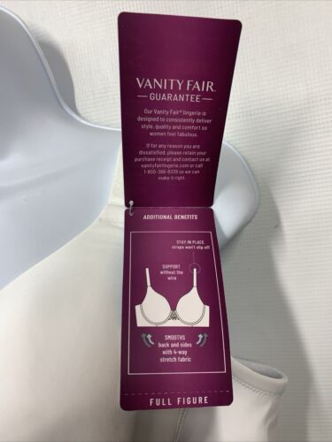 Vanity Fair 71380 Women's Beauty Back Full Figure Wirefree Bra Size 42B White