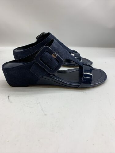 Donald Pliner Women's Ofelia Metallic Wedge Sandals Navy 7.5 Open Toe HP00014140