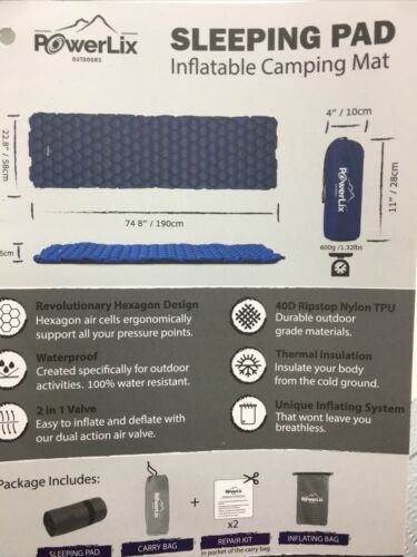 POWERLIX Ultralight Sleeping Pad for Camping Hiking with Inflating Bag Carry Bag