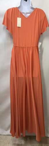 KOH KOH Long V-Neck Ruffle Sleeveless Bridesmaid Prom Gown Dress Orange Size M