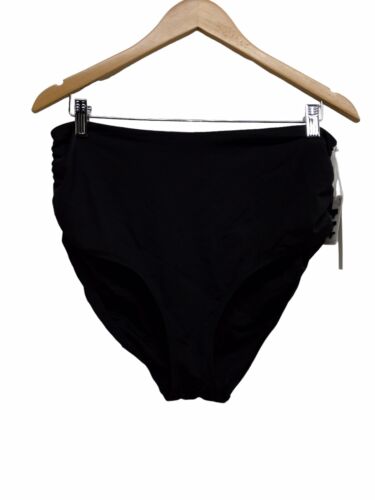 Anne Cole Women's High Waist Fold Over Shirred Bikini Bottom Underwear Black XL