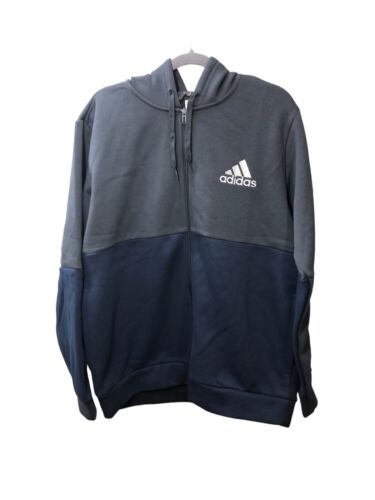 Adidas Mens Hoodie Gray Blue Long Sleeve Full Zip Size L Cotton Gray HK2879