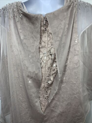 S.L. Fashions Long Length Sequin Lace Beaded Capelet Dress Buff 9113121 Size 12