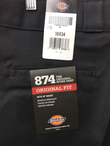 Dickies Men's 874 Original Fit Flat Front Easy Care Black Work Long Pants 36x34