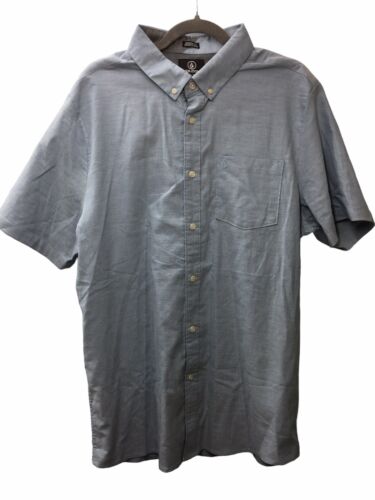 Volcom Size XL Everett Oxford Short Sleeve Button Down Shirt Woven Pocket Blue