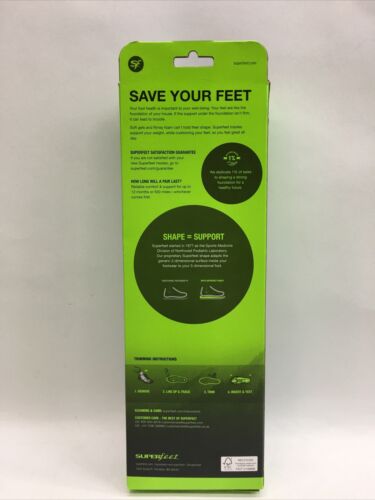 Superfeet Green, Professional-Grade High Arch Orthotic Insert Sz C M5.5-7/W6.5-8