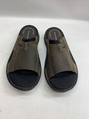 Men's Rockport Darwyn Leather Slide 2 Sandal, Brown Men's 10 Open Toe Slip-on