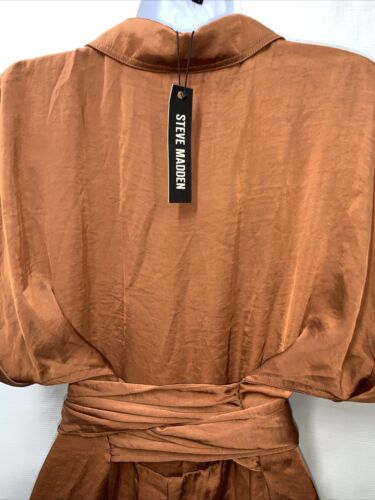 Steve Madden Tori Satin Shirt Dress Women's Size 6 Sienna Rouched Short Sleeves