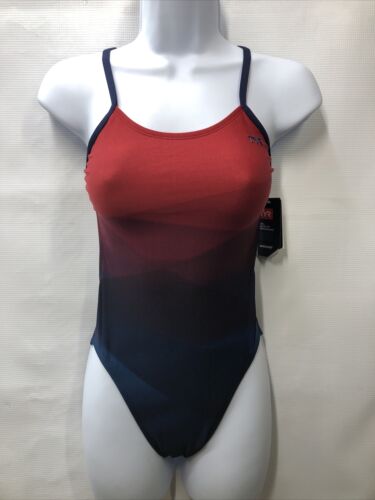 TYR Women's Durafast One Cutoufit Swimsuit Size 26 XS Red Multi Swimwear CFOR7A