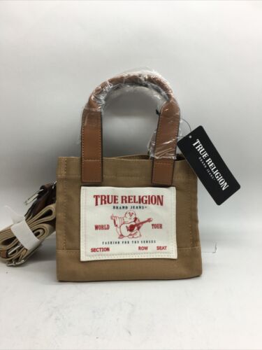 TRUE RELIGION Women's Mini Denim Tote Bag Purse Storage Crossbody Tan TNFB0073E