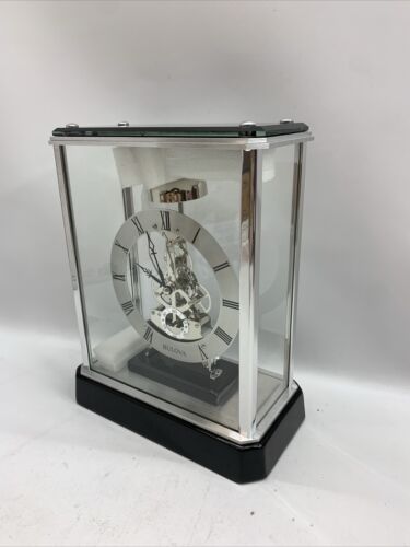 Bulova Vantage Skeleton Mantel Clock B2023 Analog Modern Glass & Chrome Case