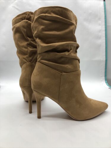 Coutgo Women's Mid Calf Slouchy Boots Suede High Heel Slip-on Stiletto Size 7.5