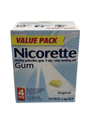 Sealed Nicorette Gum Original 4mg 170 Piece Nicotine Polacrilex Gum Stop Smoking