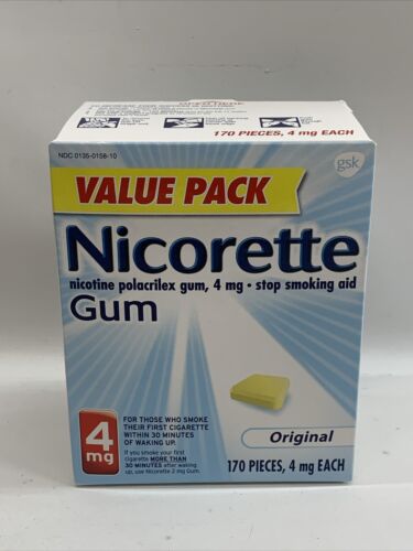 Sealed Nicorette Gum Original 4mg 170 Piece Nicotine Polacrilex Gum Stop Smoking