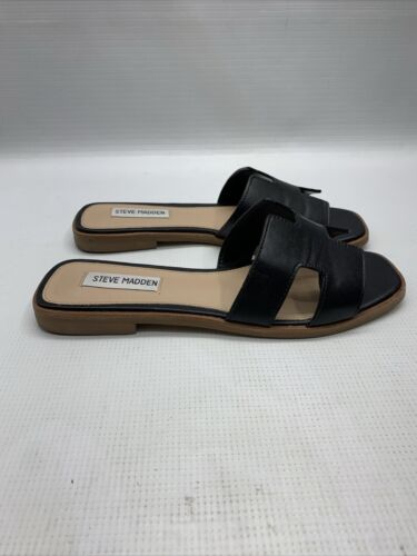 Steve Madden Hayden Sandals Open Toe Black Leather Women's Slip-on Size 7.5