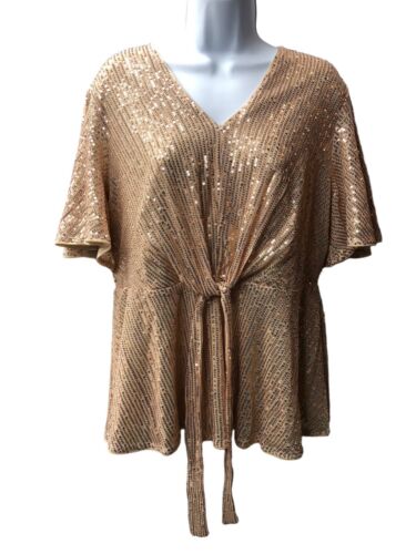 GRACE KARIN Women Sequined Party Tops Short Bell Sleeve Crew Neck Tie Elastic XL