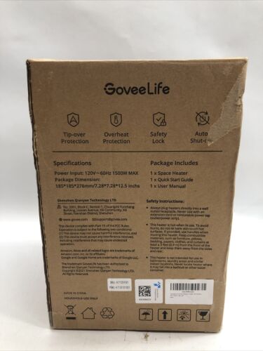 GoveeLife Smart Space Heater - 1500W, Wi-Fi App, Voice Remote, Safe for Bedroom