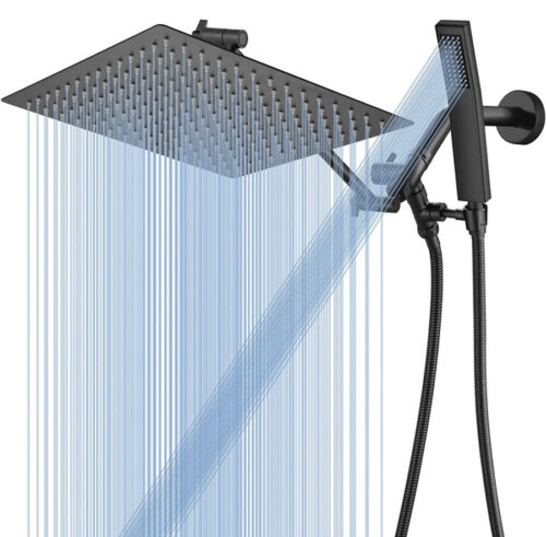 Shower Head 12'' Head Combo NERDON Dual Square Rainfall with Handheld 15'' Arm