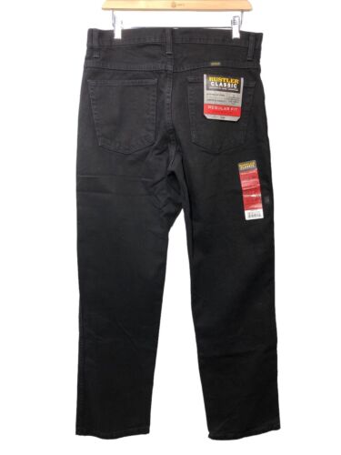 Wrangler Rustler Men’s Jeans Regular Fit Black Denim Straight Long Pants 33x30