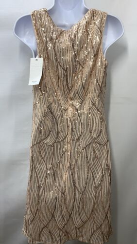 Grace Karin Soft Gold Shimmering Sequin Pattern Dress Medium Zip Back Sleeveless