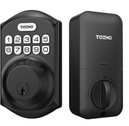 Teeho TE001 Black Keyless Smart Entry Keypad Digital Deadbolt Door Lock Black