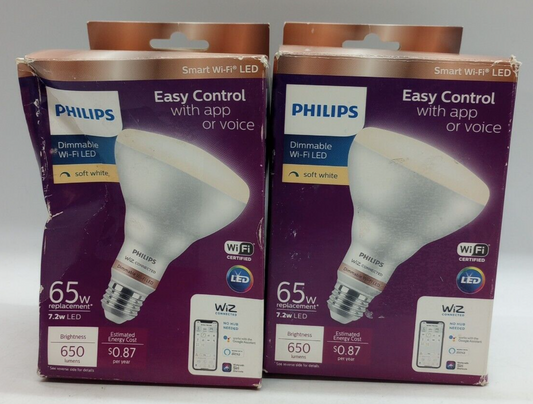 2 Philips LED Light Bulb Soft White Br30 Dimmable Smart Wifi Connected Wireless