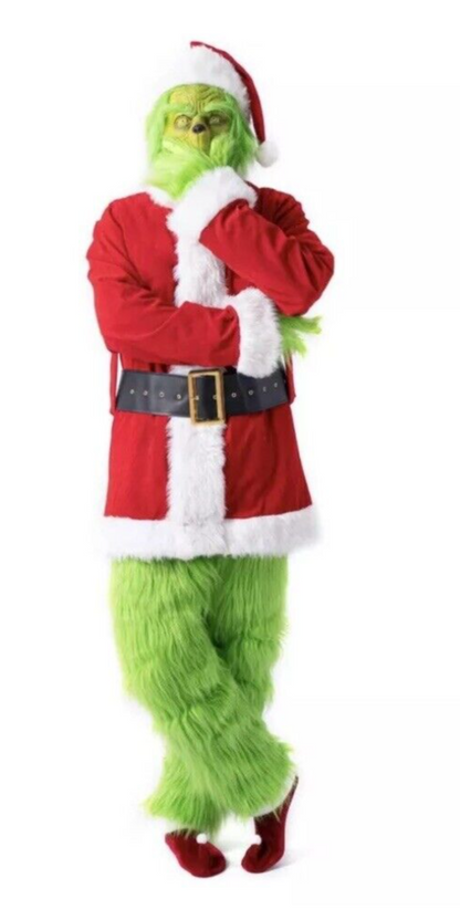 Furry Grinch 7 Piece Christmas Costume For Men Size Med Cosplay Outfit + Mask