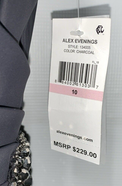 Alex Evenings Women Embellished Cocktail Dress Charcoal 134005 Sleeveles Size 10