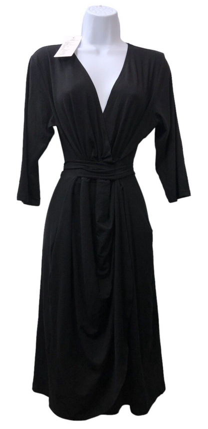 BERYDRESS Black Classic 3/4 Sleeve V Neck Sheath Wrap Dress Classic Size Large