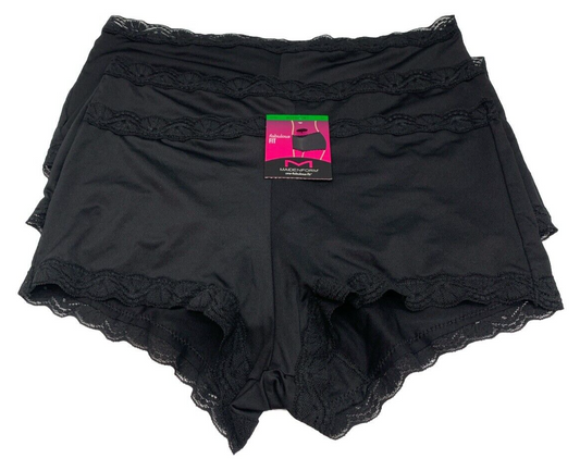 Maidenform Women's Microfiber Boyshort With Lace 40760 Black Large - 3 Pack