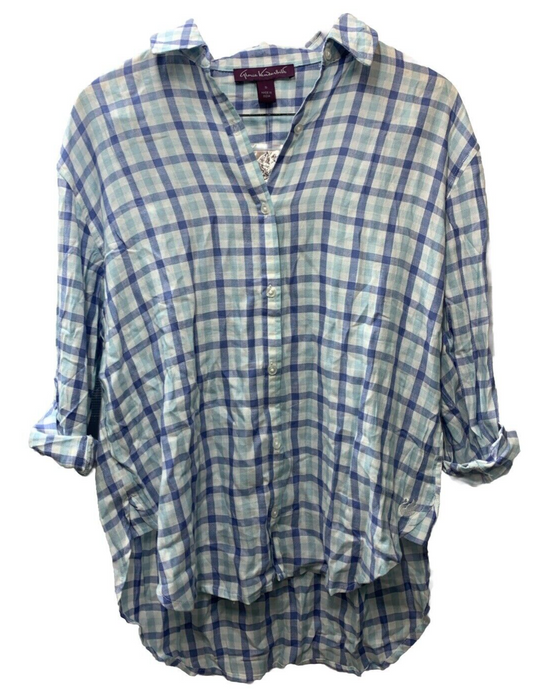 Gloria Vanderbilt Women's Amanda Monogram Button Down Shirt Size Small Checkered