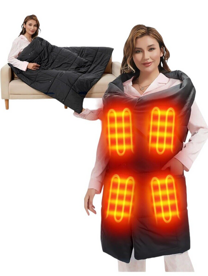 Heated Blanket Battery Operated 7.4Volt Shawl USB Electric Heating Blanket Black