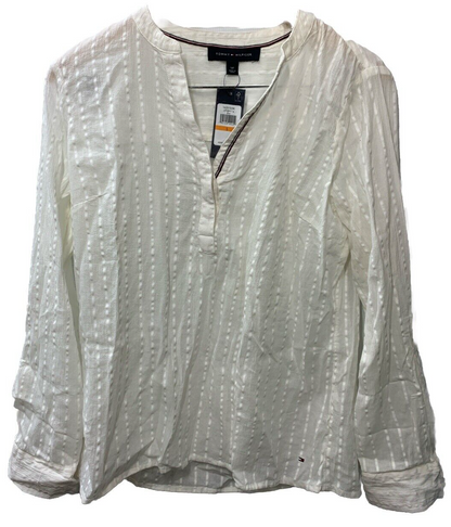 Tommy Hilfiger Womens Long Sleeve Popover Y-Neckline Shirt White J2FMN114 Size S