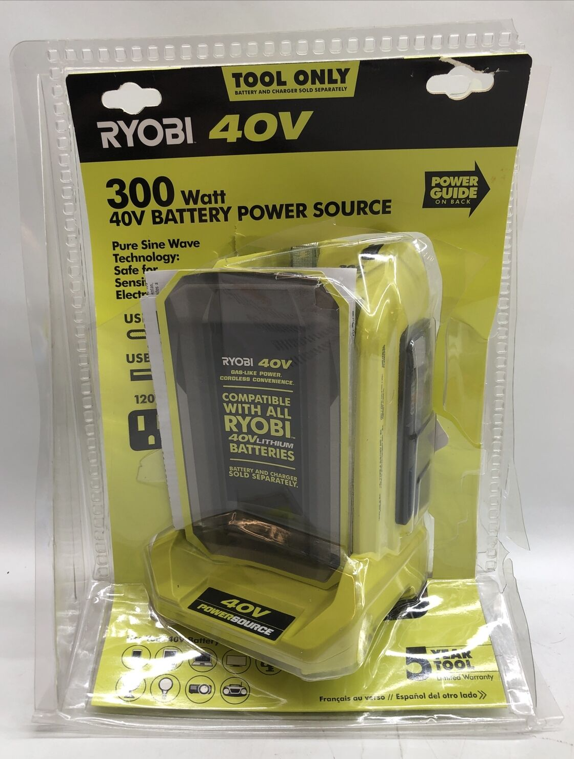 Ryobi Power Inverter 40V 300 Watt Charger Mobile Device Charging 40 Volt Tool