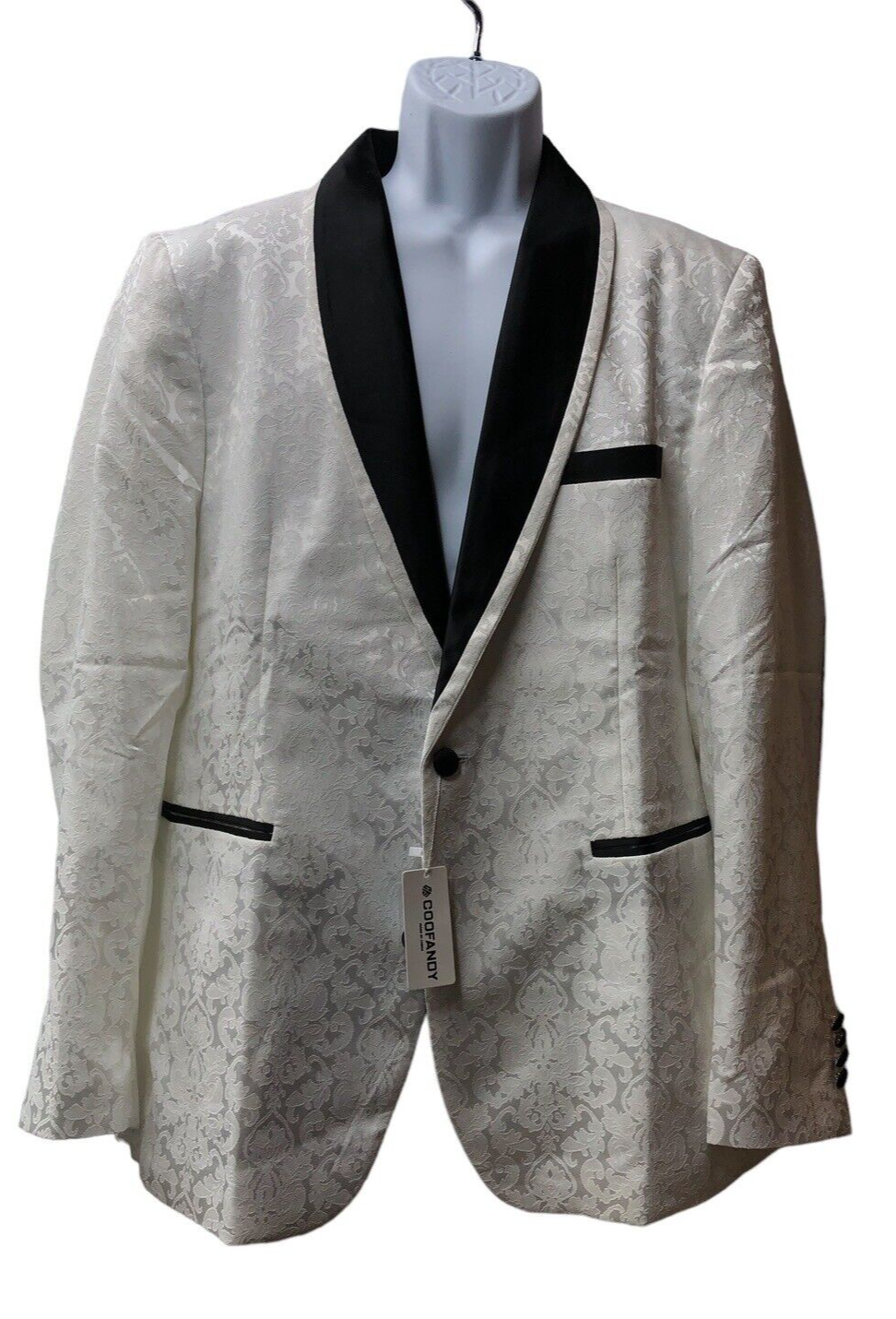 COOFANDY Mens Floral Business Tuxedo Jacket Large White Long Sleeve wih Pockets